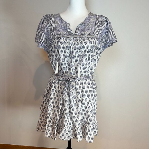 C&C CALIFORNIA Lavender/Gray/White Boho Floral Belted Dress size large - Picture 1 of 5